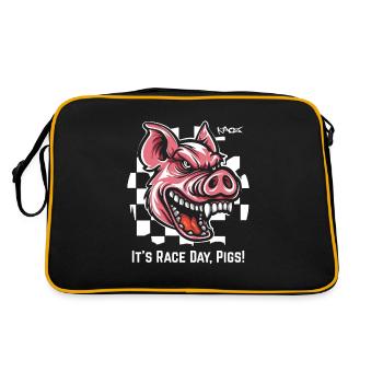Immer bereit für Rennen, Zielflaggen Schwein - Retro Tasche - Schwarz/Gold - Hinten