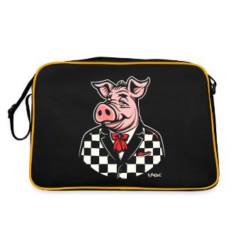 Checker, ein pummeliges Schwein im Stil der 50er - Retro Tasche - Schwarz/Gold - Hinten