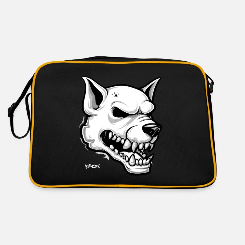 Weißer Hunde Schädel Totenkopf - Retro Tasche - Schwarz/Gold