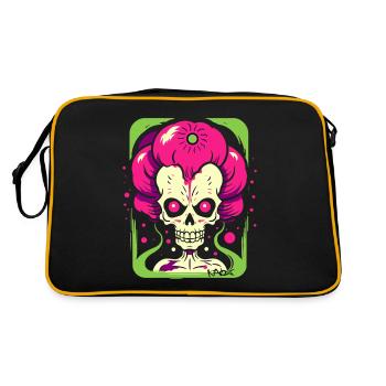 Bunter Pop-Art-Skelett-Zombie-Schädel - Retro Tasche - Schwarz/Gold - Hinten