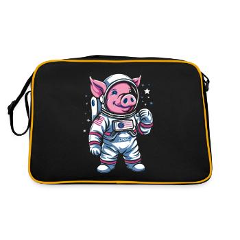 Kleines Schweinchen: Astronaut Schwein - Retro Tasche - Schwarz/Gold - Hinten
