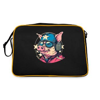 Cochon de dessin animé pilote cool et résistant - Sac Retro - noir/or - Dos