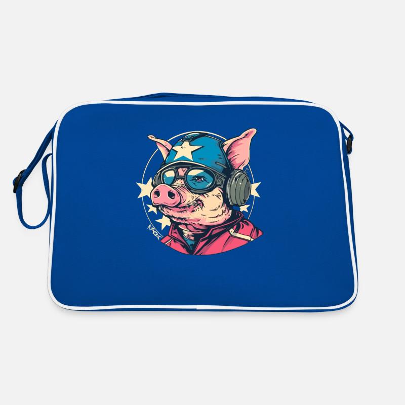 Cooles und hartes Pilot Cartoon Schwein Retro Tasche