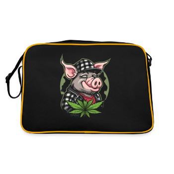 Checkered Cannabis Weed Pig - Retro Bag - black/gold - Back