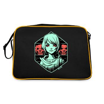 Art: Fictional Cartoon Anime Girl and Horror - Retro Bag - black/gold - Back