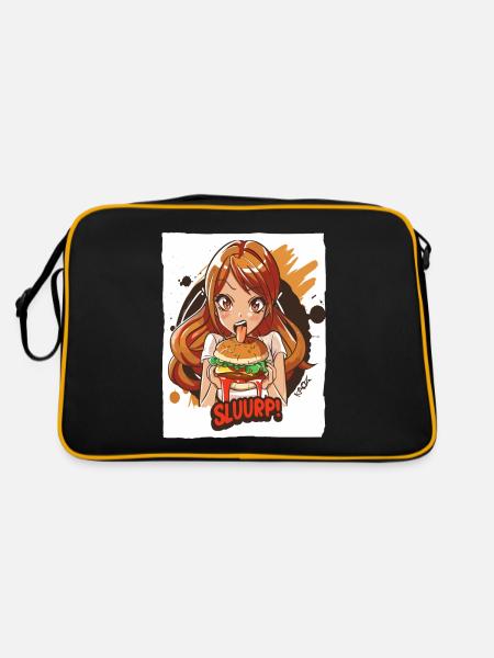 Une fille d’anime aime les gros hamburgers - Sac Retro - noir/or - Dos
