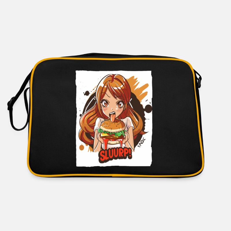 Anime-Mädchen liebt große Burger Retro Tasche