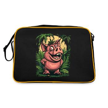 Funny Happy Jungle Forest Pig - Retro Bag - black/gold - Back