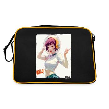 Funny Astronaut Girl Says Hello - Retro Bag - black/gold - Back