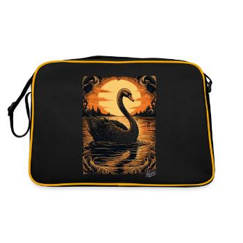 Woodcut of a swan on a lake - Retro Bag - black/gold - Back