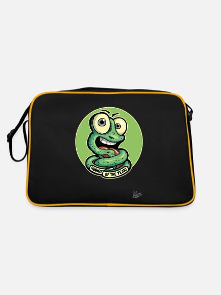 Funny Rookie of the Year: Cartoon Worm - Retro Bag - black/gold - Back