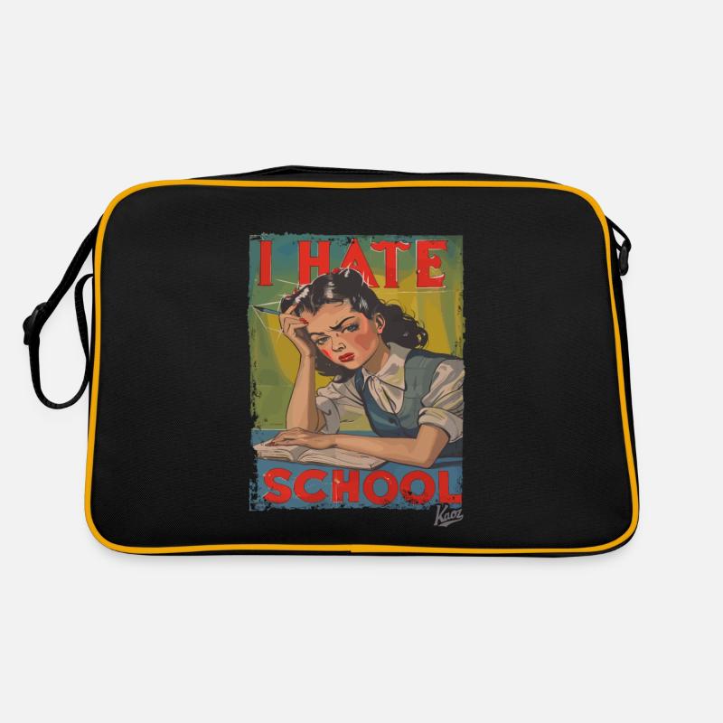 verzweifeltes Schulmädchen, ich hasse Schule - Retro Tasche - Schwarz/Gold
