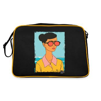 Porträt einer Frau mit Sonnenbrille im Urlaub - Retro Tasche - Schwarz/Gold - Hinten