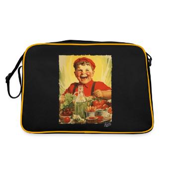 Propagande vintage : un garçon mange des aliments sains - Sac Retro - noir/or - Dos