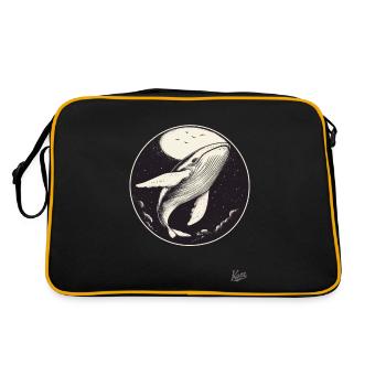 Blauer Wal im Himmel mit Mond und Sternen - Retro Tasche - Schwarz/Gold - Hinten