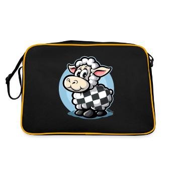 Plaid pattern with cute cartoon sheep - Retro Bag - black/gold - Back