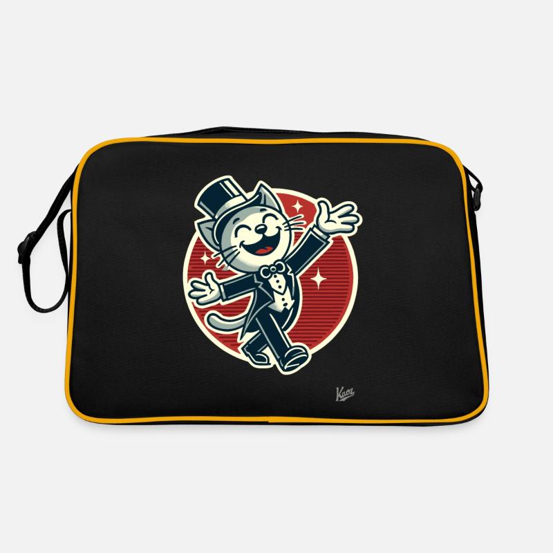 Chat drôle élégant en queue de pie avec chapeau haut de forme - Sac Retro - noir/or