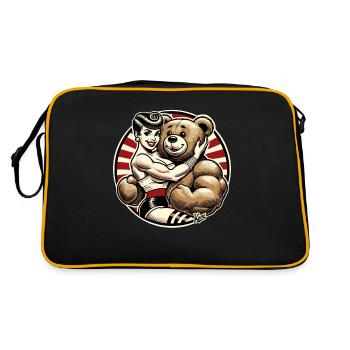 Retro beauty lady with strong stuffed animal bear - Retro Bag - black/gold - Back