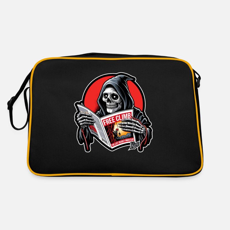 Sensenmann liest Heft über das Klettern Retro Tasche