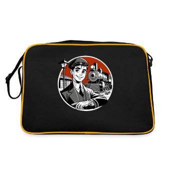 Der gutaussehende Zugführer und seine Eisenbahn - Retro Tasche - Schwarz/Gold - Hinten