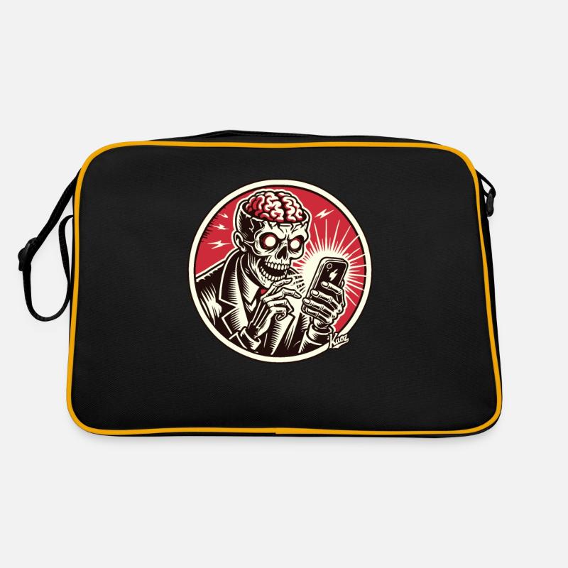 Zombie skeleton while doomscrolling on smartphone Retro Bag