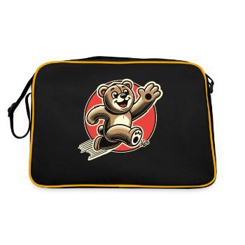 Funny bear, running happy stuffed bear - Retro Bag - black/gold - Back
