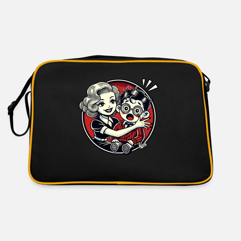 femme rétro prenant soin d’un nerd timide Sac Retro