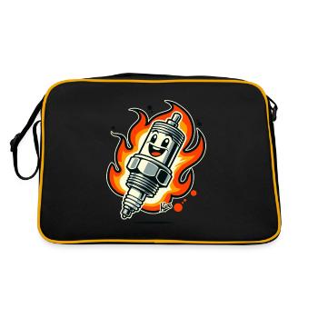 Cheerful spark plug on fire - Retro Bag - black/gold - Back