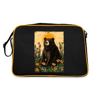 Bear on sunny meadow full of flowers - Retro Bag - black/gold - Back
