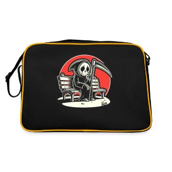 Einsamer trauriger Sensenmann auf Parkbank - Retro Tasche - Schwarz/Gold - Hinten