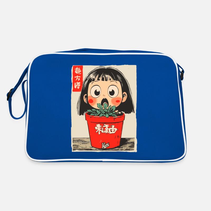 Cartoon Mädchen hinter einem Blumentopf Retro Tasche