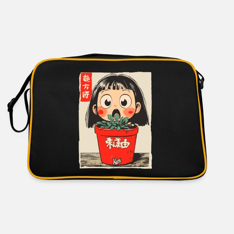 fille de dessin animé derrière un pot de fleurs Sac Retro