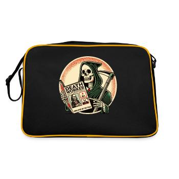 Sensenmann liest Death Worker Magazin - Retro Tasche - Schwarz/Gold - Hinten
