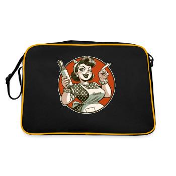 Housewife with rolling pin pointing with finger - Retro Bag - black/gold - Back