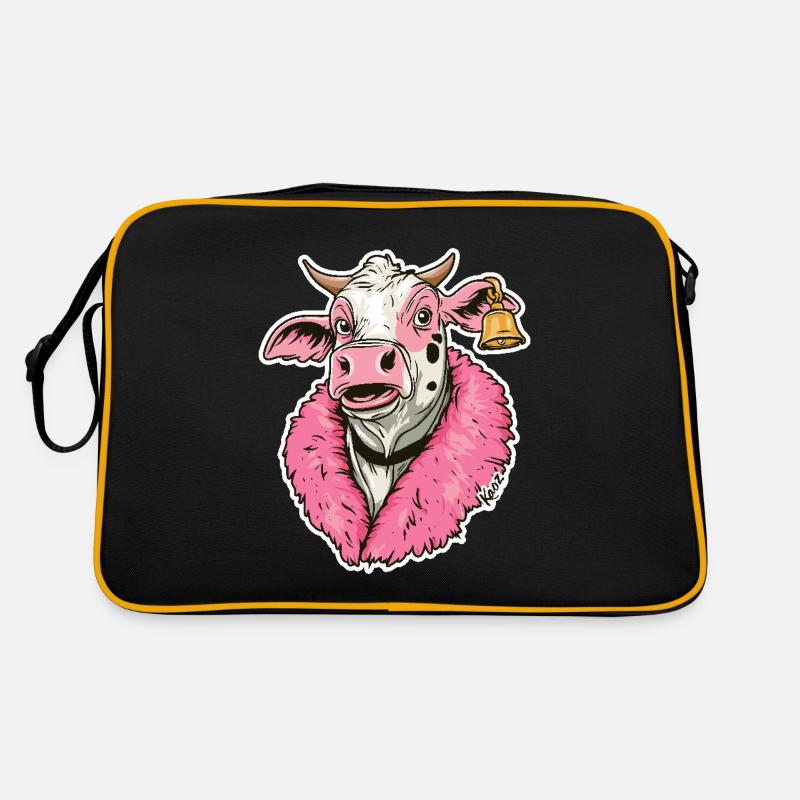 modische Mode-Kuh in pinker Jacke Retro Tasche