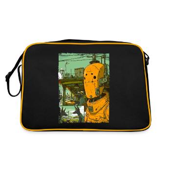 Cartoon einer Sci-Fi-Dystopie mit Roboter - Retro Tasche - Schwarz/Gold - Hinten