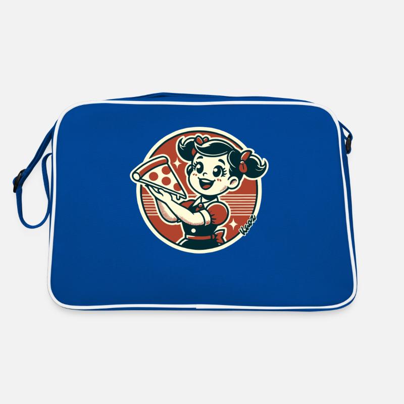 Kleines Mädchen mit Pizza Retro Tasche