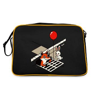 It's funny fox with balloon and rabbit in the drain - Retro Bag - black/gold - Back