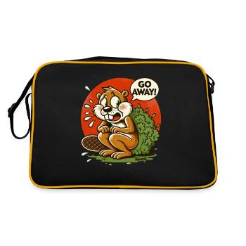 Squirrel takes a break behind bush, Go away! - Retro Bag - black/gold - Back