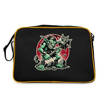 Fieser Goblin mit großem Hammer - Retro Tasche - Schwarz/Gold - Hinten
