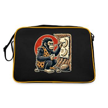 Caveman gorilla painting bananas - Retro Bag - black/gold - Back