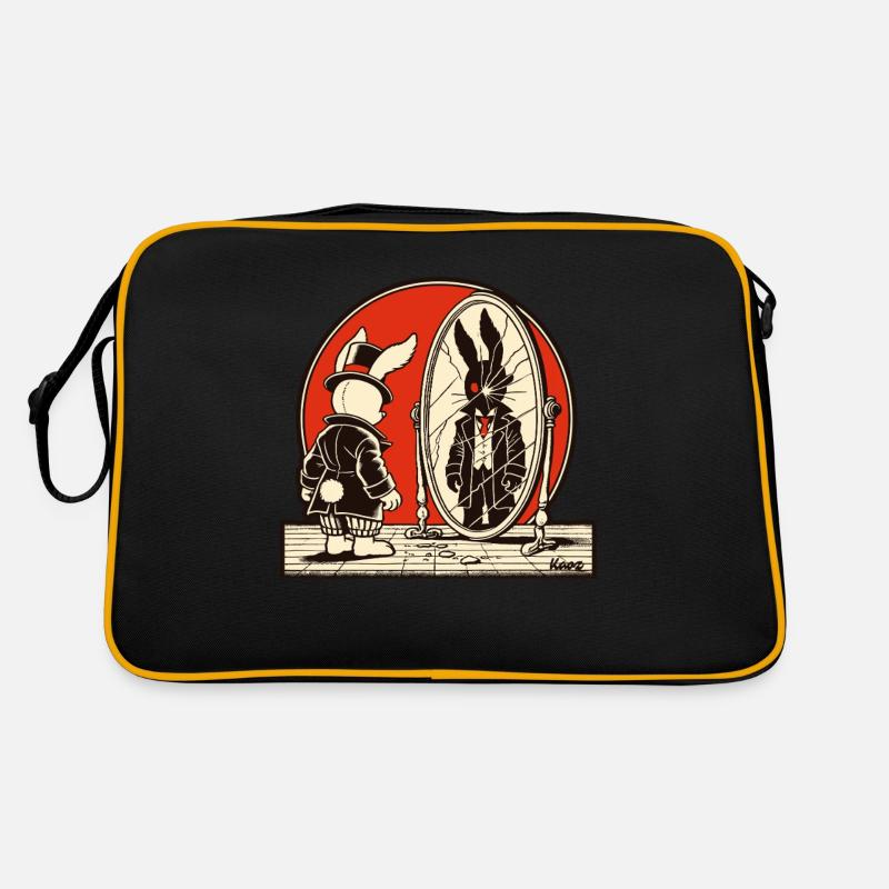 Düsterer Hase vor zerbrochenem Spiegel Retro Tasche