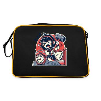 Tired girl with hammer and an alarm clock - Retro Bag - black/gold - Back