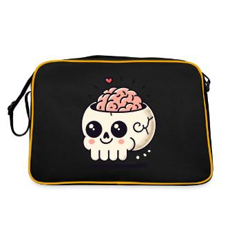 Mignon et fou : Crâne kawaii avec cœur et cerveau - Sac Retro - noir/or - Dos