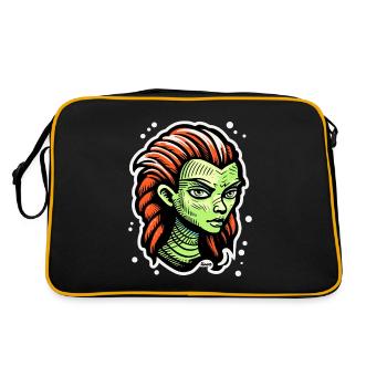 Femme extraterrestre verte - Style de tatouage de science-fiction - Sac Retro - noir/or - Dos