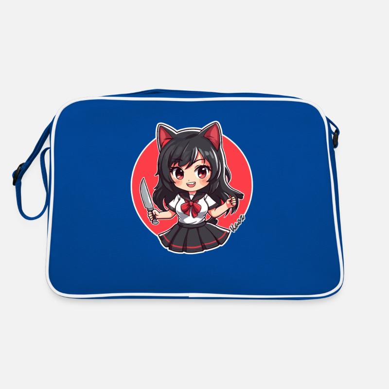 Chibi Cartoon Schulmädchen mit Küchenmesser Retro Tasche