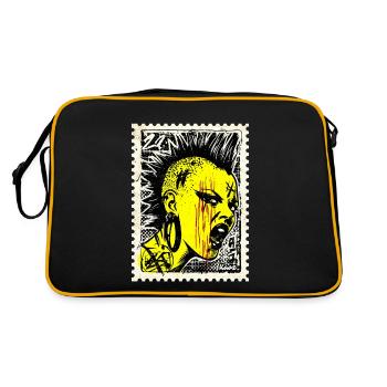 Wild punk woman with mohawk and anger on postage stamp - Retro Bag - black/gold - Back
