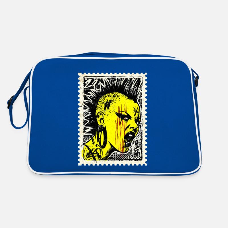 Femme punk sauvage avec mohawk et colère sur timbre-poste Sac Retro