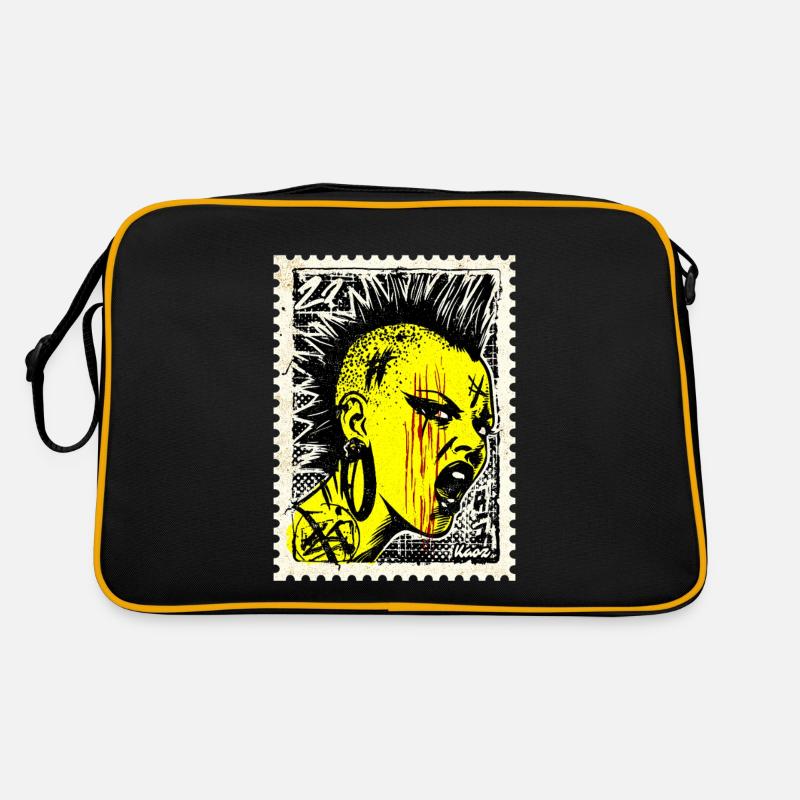 Wilde Punk Frau mit Iro und Wut auf Briefmarke Retro Tasche