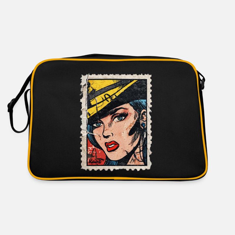 Pop-Art Frau mit Hut auf Retro-Comic Briefmarke Retro Tasche